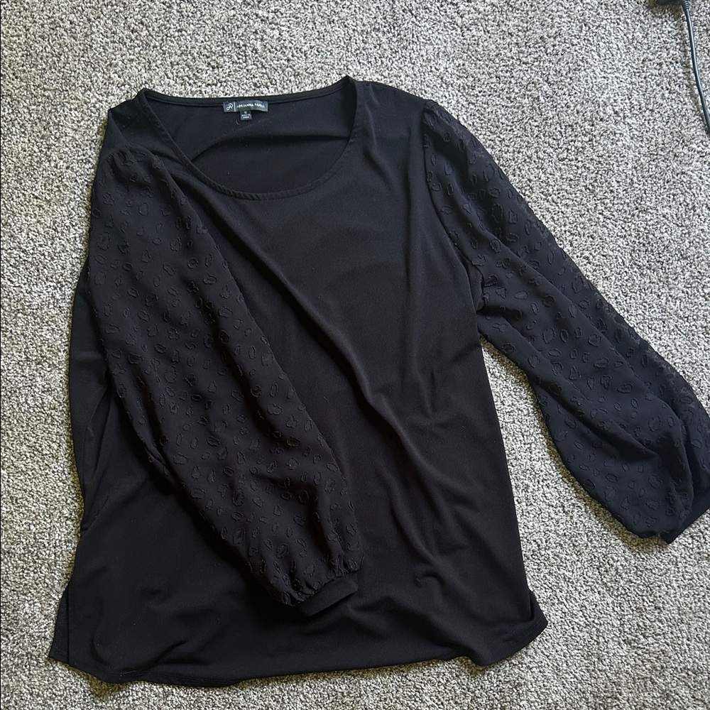 Adrianna Papell Black Blouse with Textured Sleeves